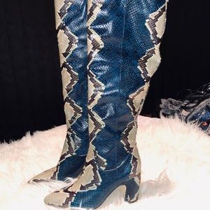 Sam Edelman Blue Black snake leather knee boots